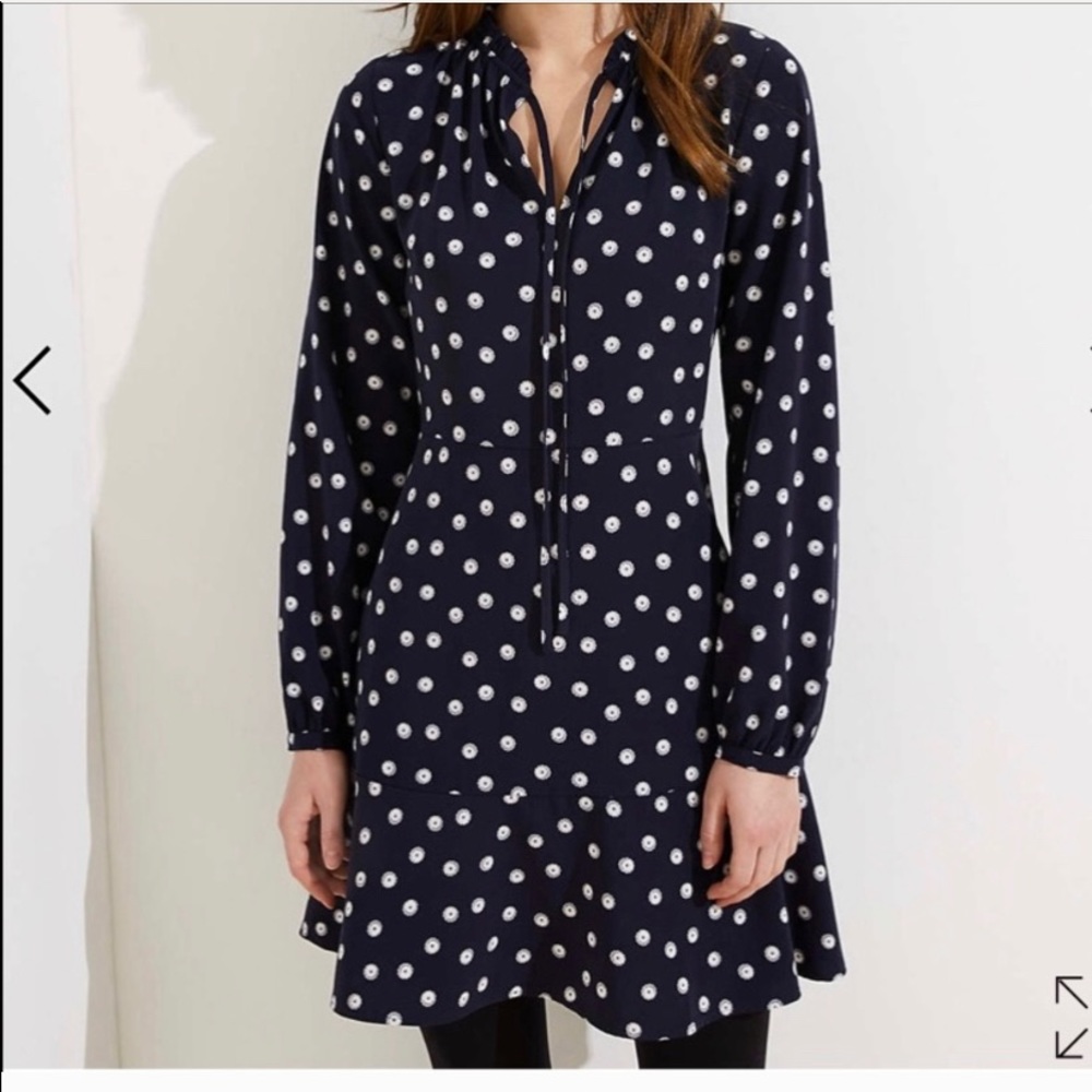 Loft Bloom Ruffle Neck Tie Dress